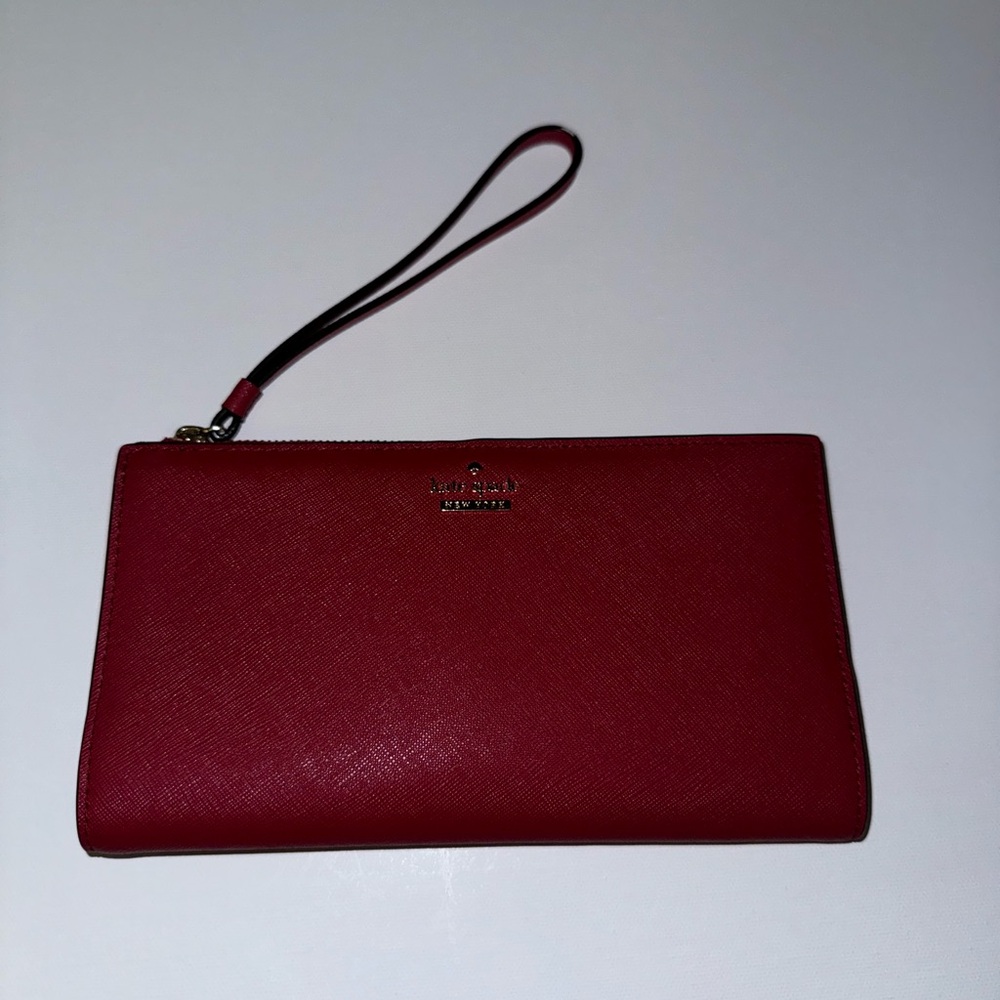 KATE SPADE Cameron Street Eliza Plum Leather Large Slim Bifold Wristlet Wallet